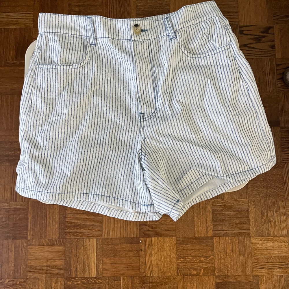 Zara Blue and White Striped Jean Shorts